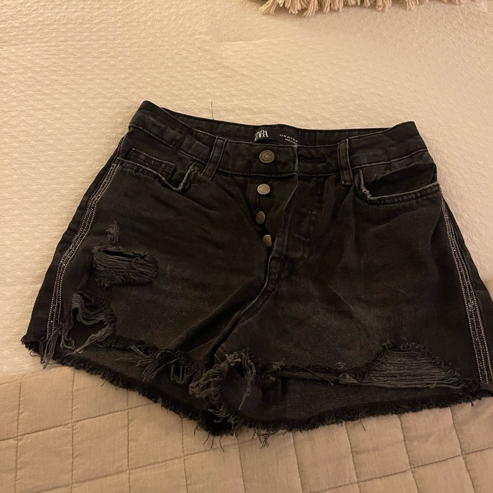 Zara Black Denim Shorts w/ Rhinestones